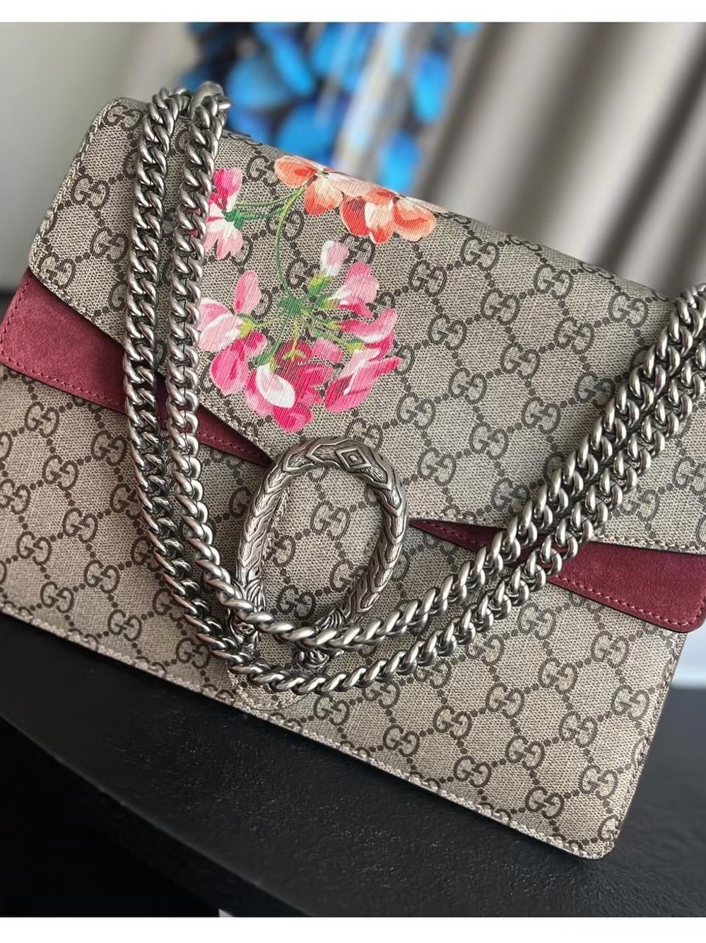 Gucci GG Supreme Floral Crossbody Bag in Beige, Red and Pink